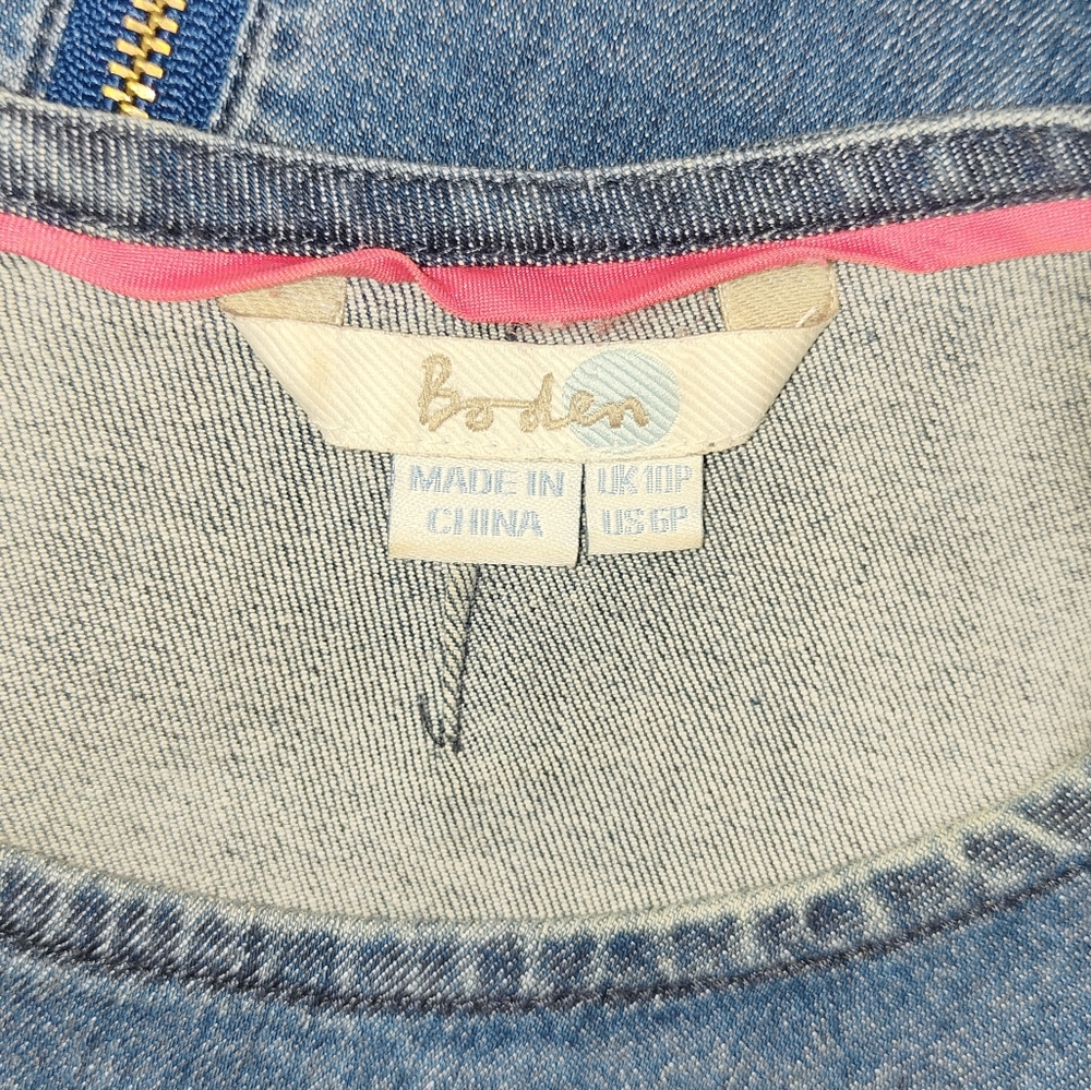 Boden Blue Denim Pinafore Dress Size 10 P Petite Smock Pockets Short Sleeve - Picture 9 of 10